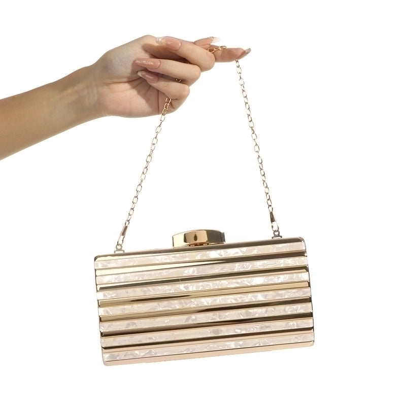 Champagne Black Pink Arylic Color Block Evening Bags