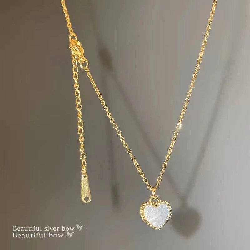 Minimalist Heart Shape Bow Knot Titanium Steel Inlay Zircon Pendant Necklace