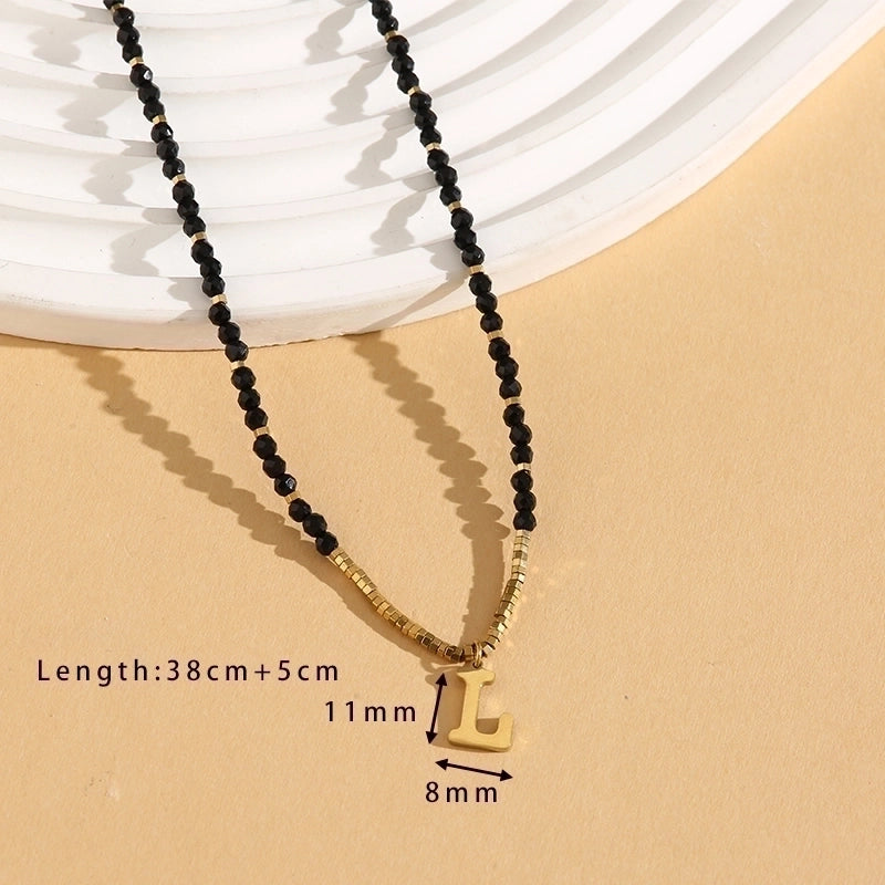 Casual Letter 304 Stainless Steel 18K Gold Plated Beaded Pendant Necklace
