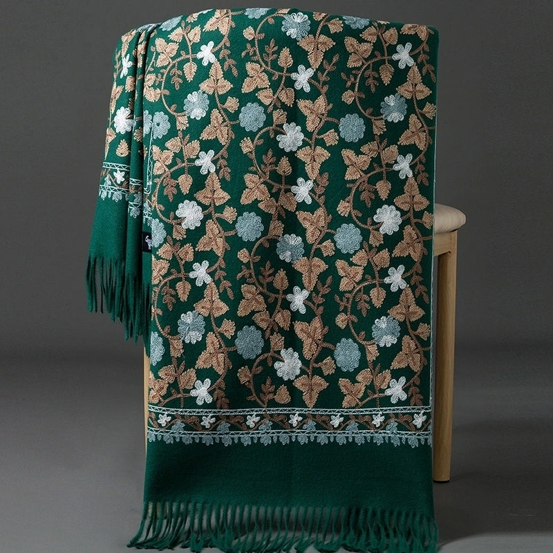 Embroidered Imitation Wool Cashmere Scarf Women's Autumn And Winter Cheongsam Air Conditioning Shawl Summer Outer Wear Multi-purpose Mother Style