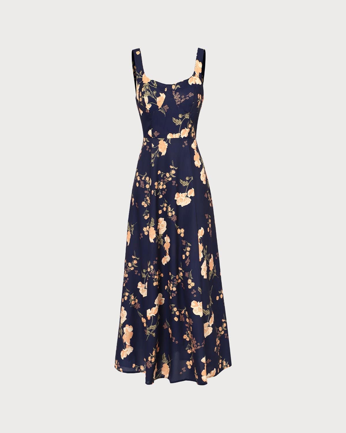 The Navy Sweetheart Neck Floral Maxi Dress