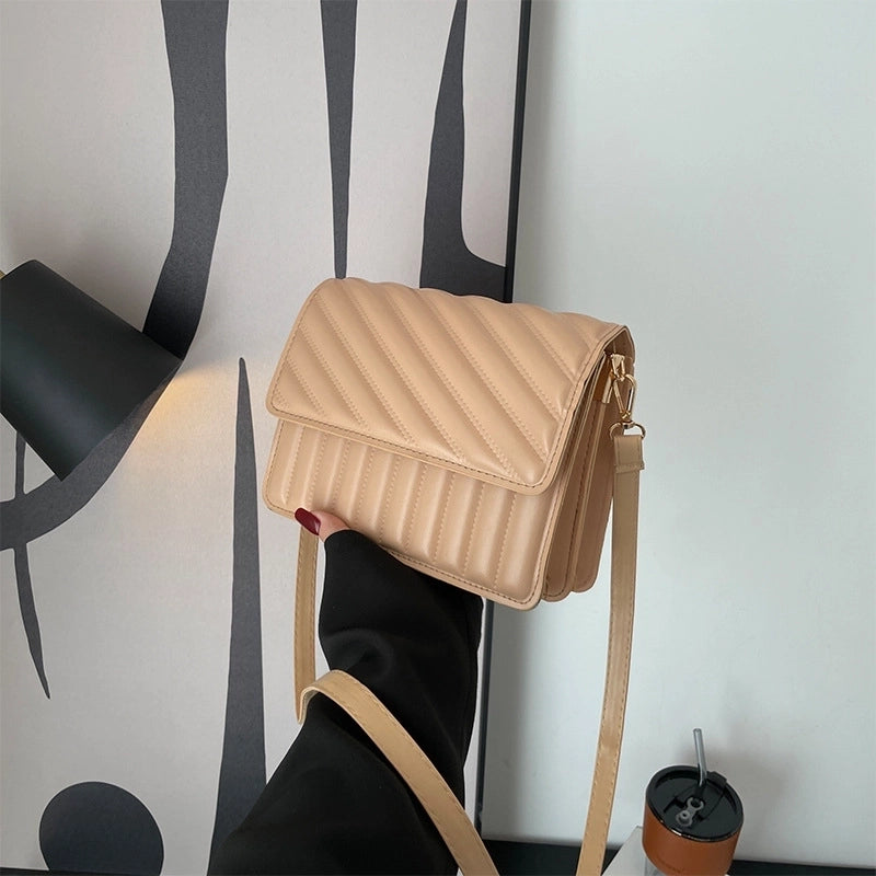 Women's Small Pu Leather Stripe Basic Square Flip Cover Crossbody Bag