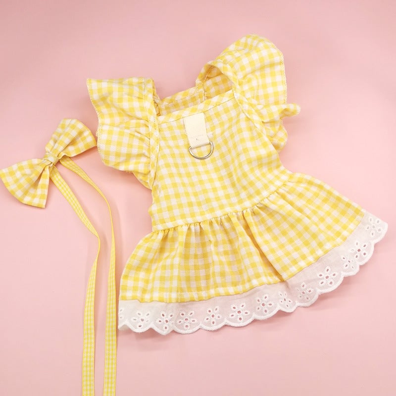 Plaid Printed Dog Cat Dress with Bow