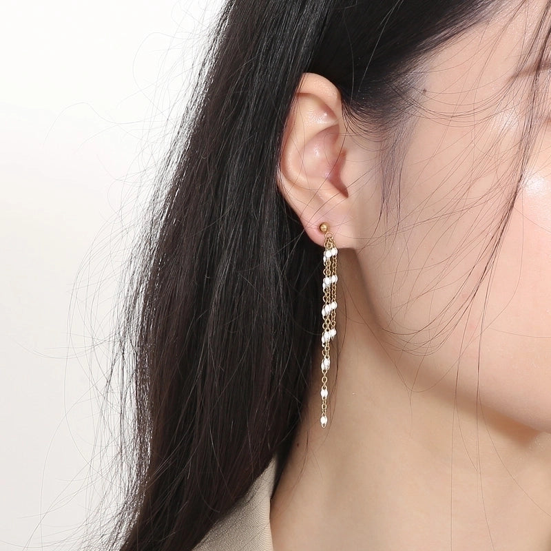 1 Pair Modern Style Tassel Plating Chain Stainless Steel 18K Gold Plated Drop Earrings