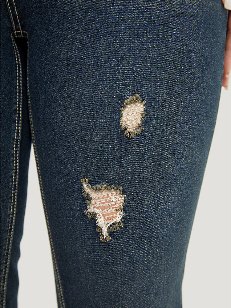 Very Stretchy  High Rise Dark Wash Distressed Stitch Jeans