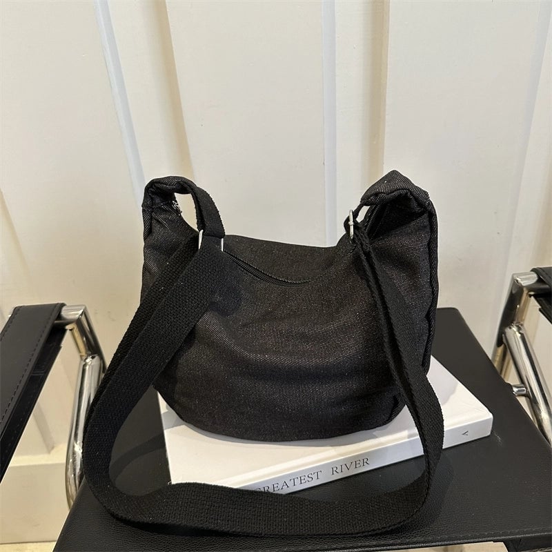 Women's Canvas Solid Color Preppy Style Square Zipper Shoulder Bag Crossbody Bag