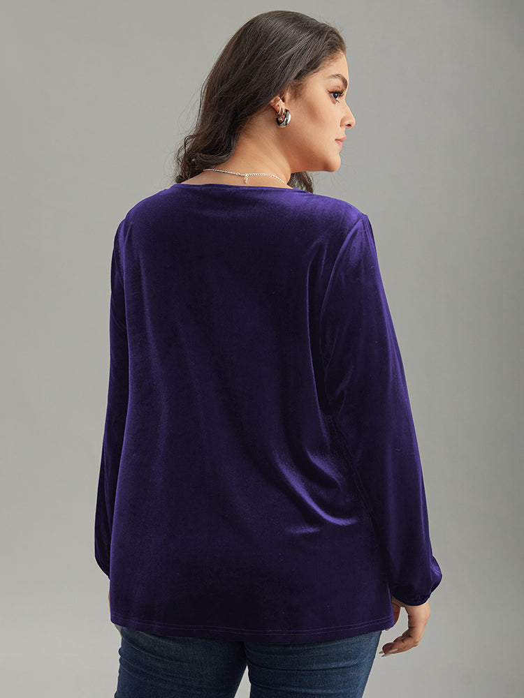 Velvet Metal Button Detail Blouse