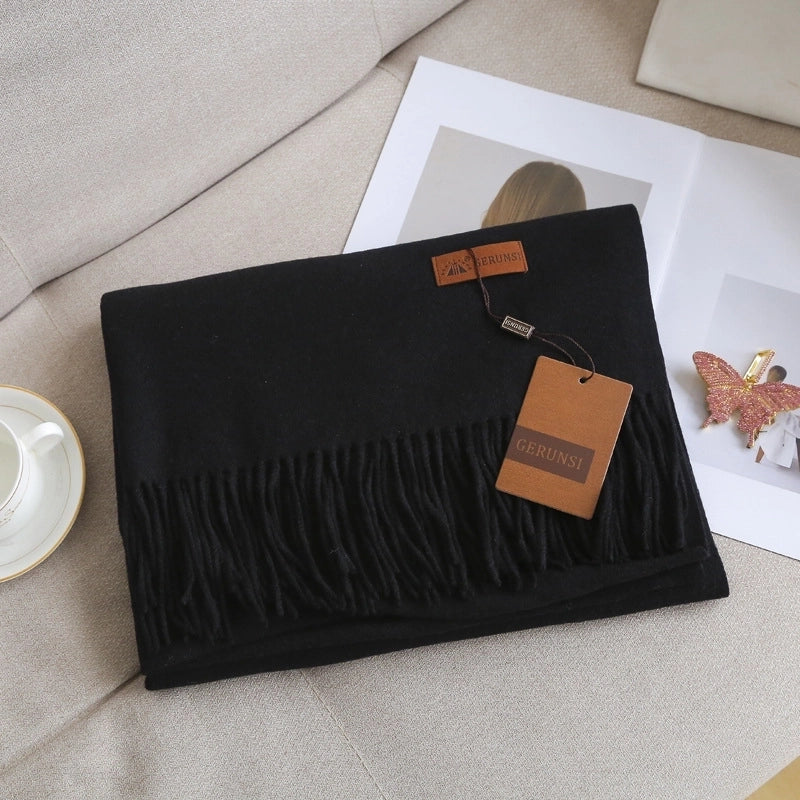 Unisex Retro Preppy Style Solid Color Imitation Cashmere Tassel Scarf
