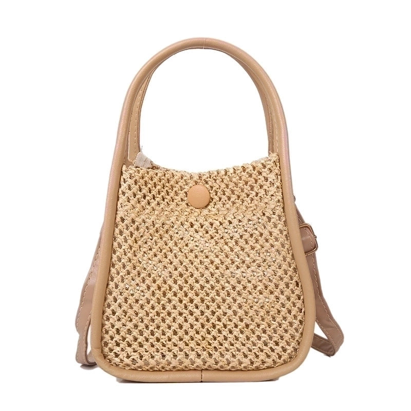 Women's Small Straw Color Block Streetwear Square Zipper Straw Bag