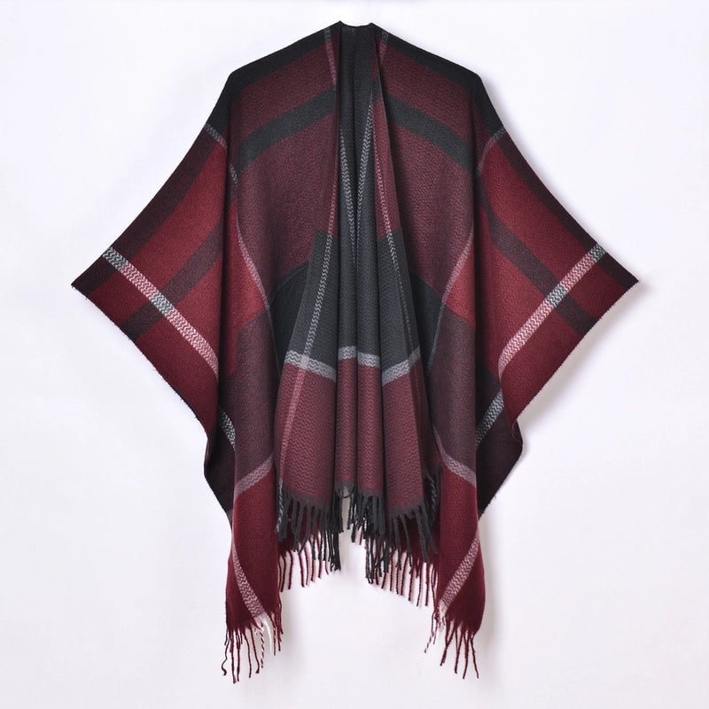 New Tassel Split Shawl Autumn And Winter Women's Simple Plaid Jacquard Scarf Cloak Hot Selling