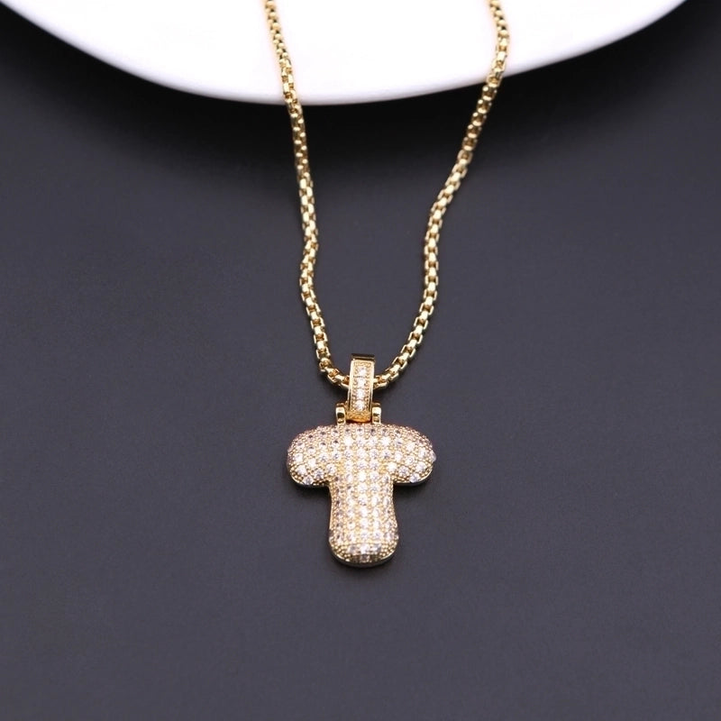 Copper Minimalist Shiny Plating Hollow Out Inlay Letter Zircon Pendant Necklace