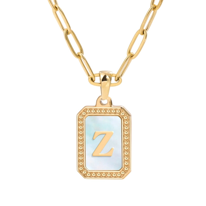 Minimalist Letter Square Titanium Steel Plating Inlay Shell Pendant Necklace 1 Piece