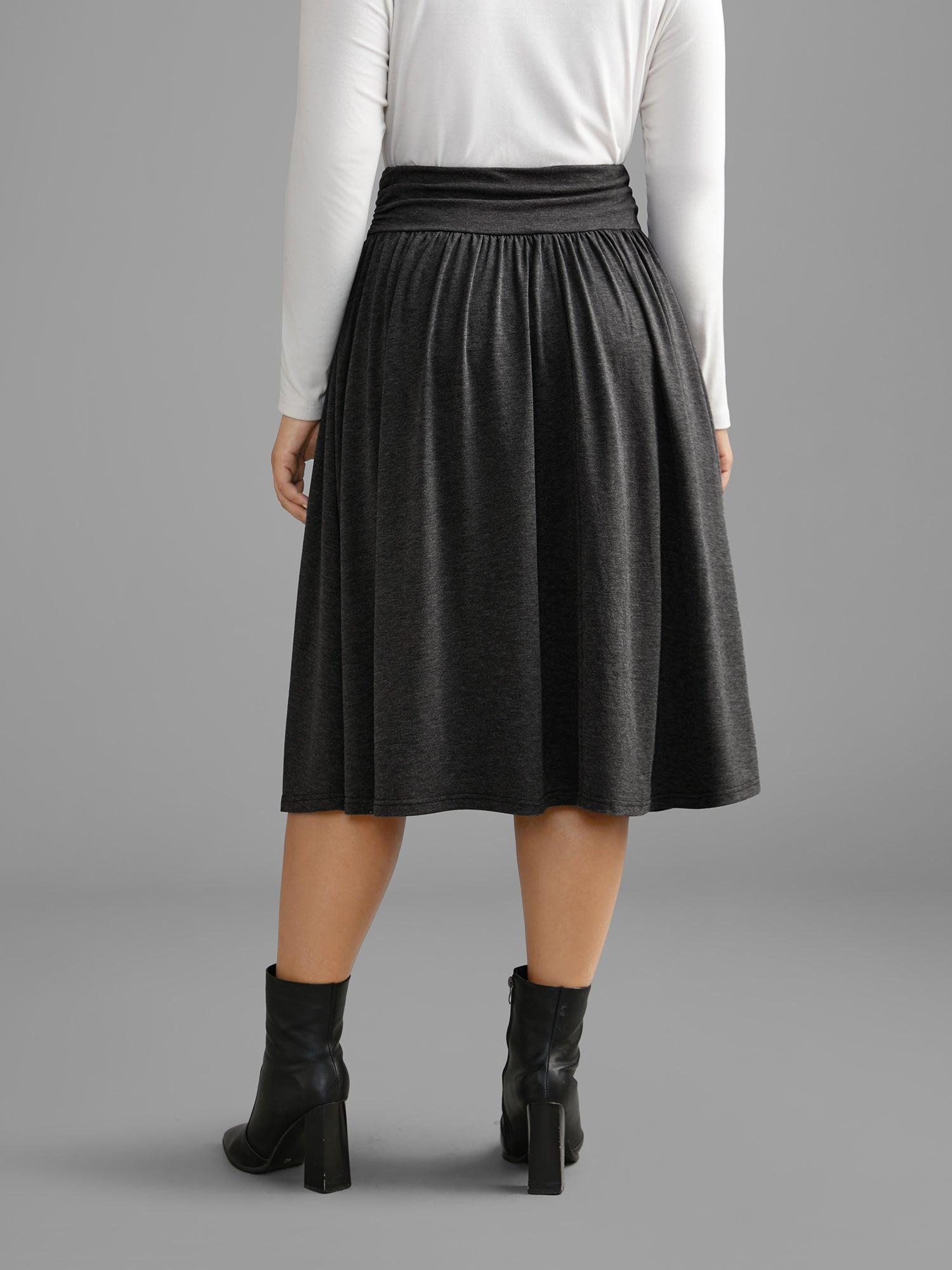 Plain Ruched Pocket Slightly Stretchy Skirt