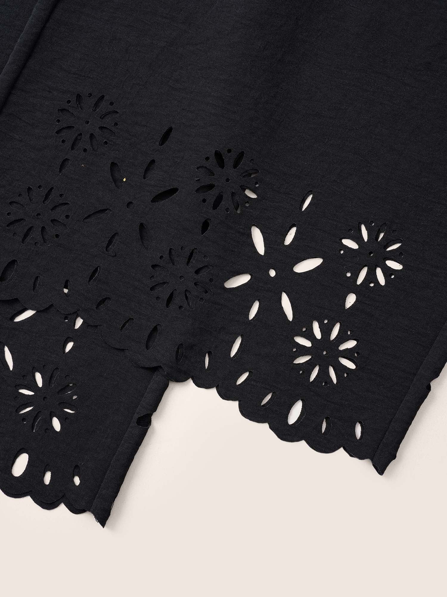 Laser Cut Elastic Waist Wide Leg Pants