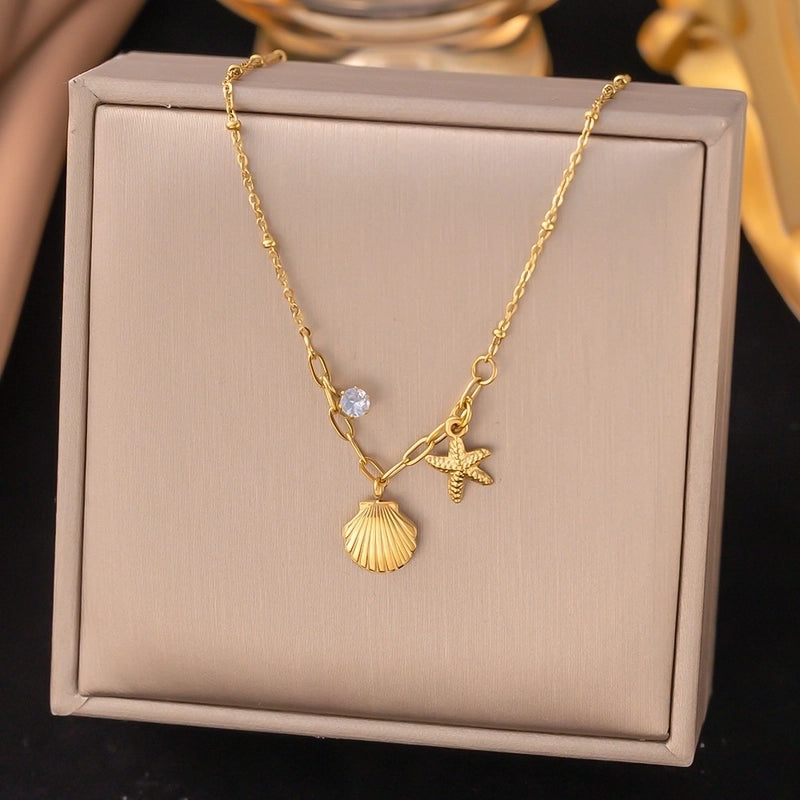Sweet Minimalist IG Style Starfish Heart Shape Bow Knot Titanium Steel Plating Pendant Necklace
