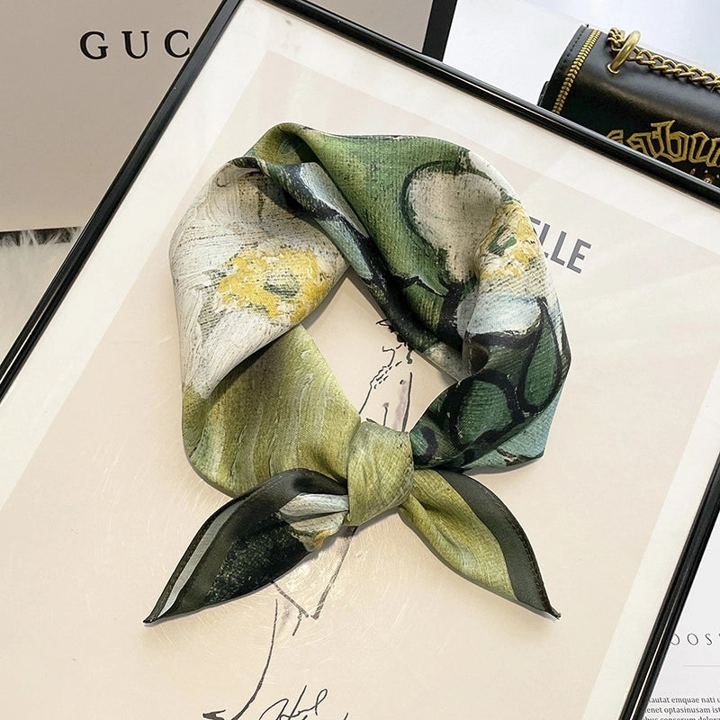 Women's Elegant Geometric Satin Printing Silk Scarves