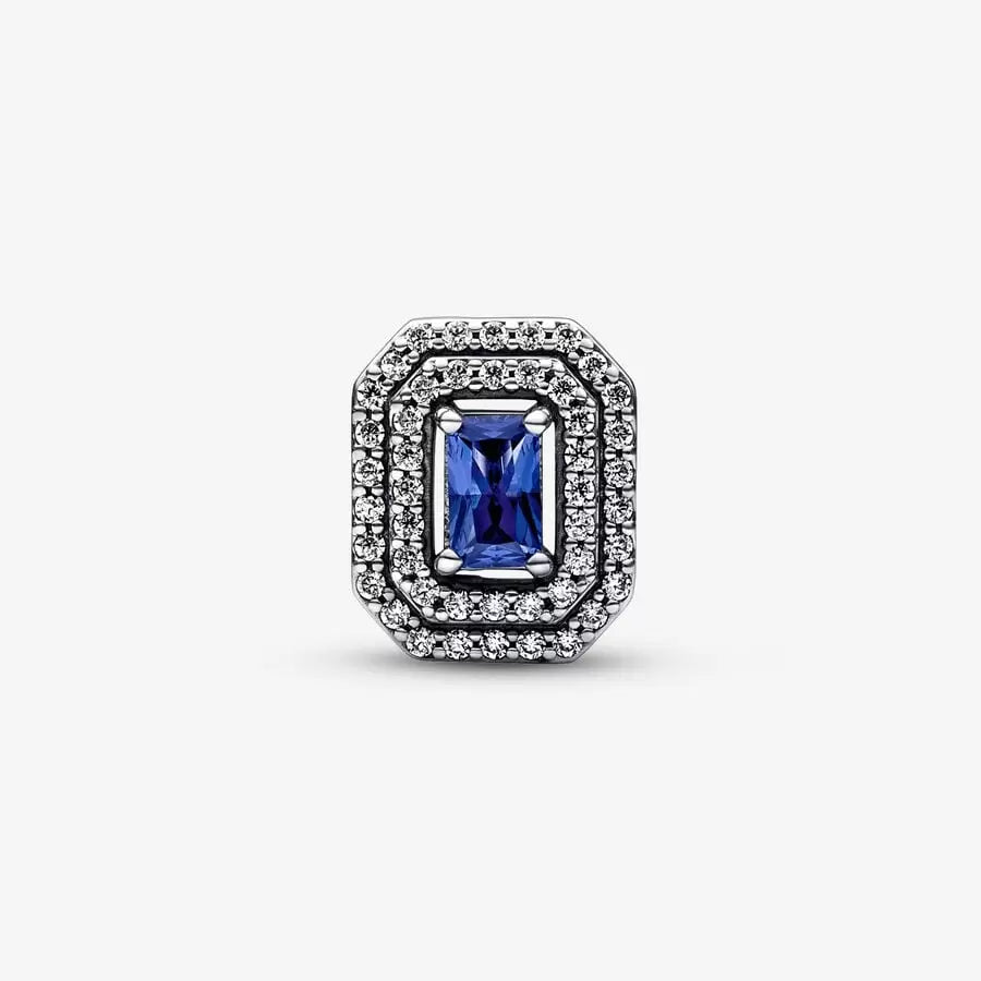 Blue Sparkling Leveled Rectangle Pandora Charm