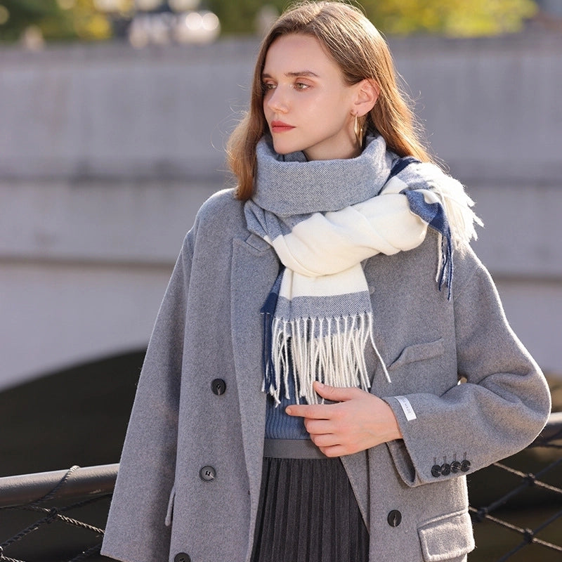 Women's Basic Color Block Polyester Tassel Scarf