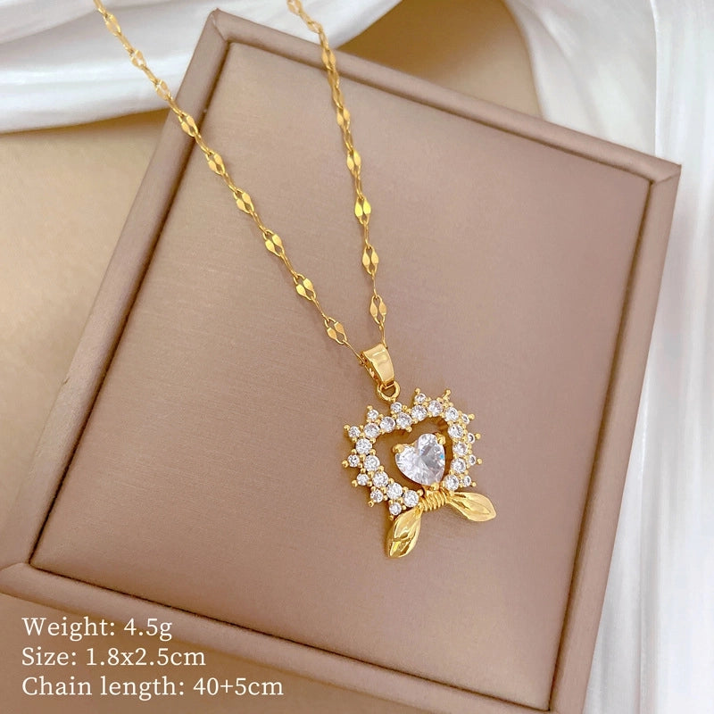 Fashion Geometric Titanium Steel Copper Plating Artificial Diamond Necklace