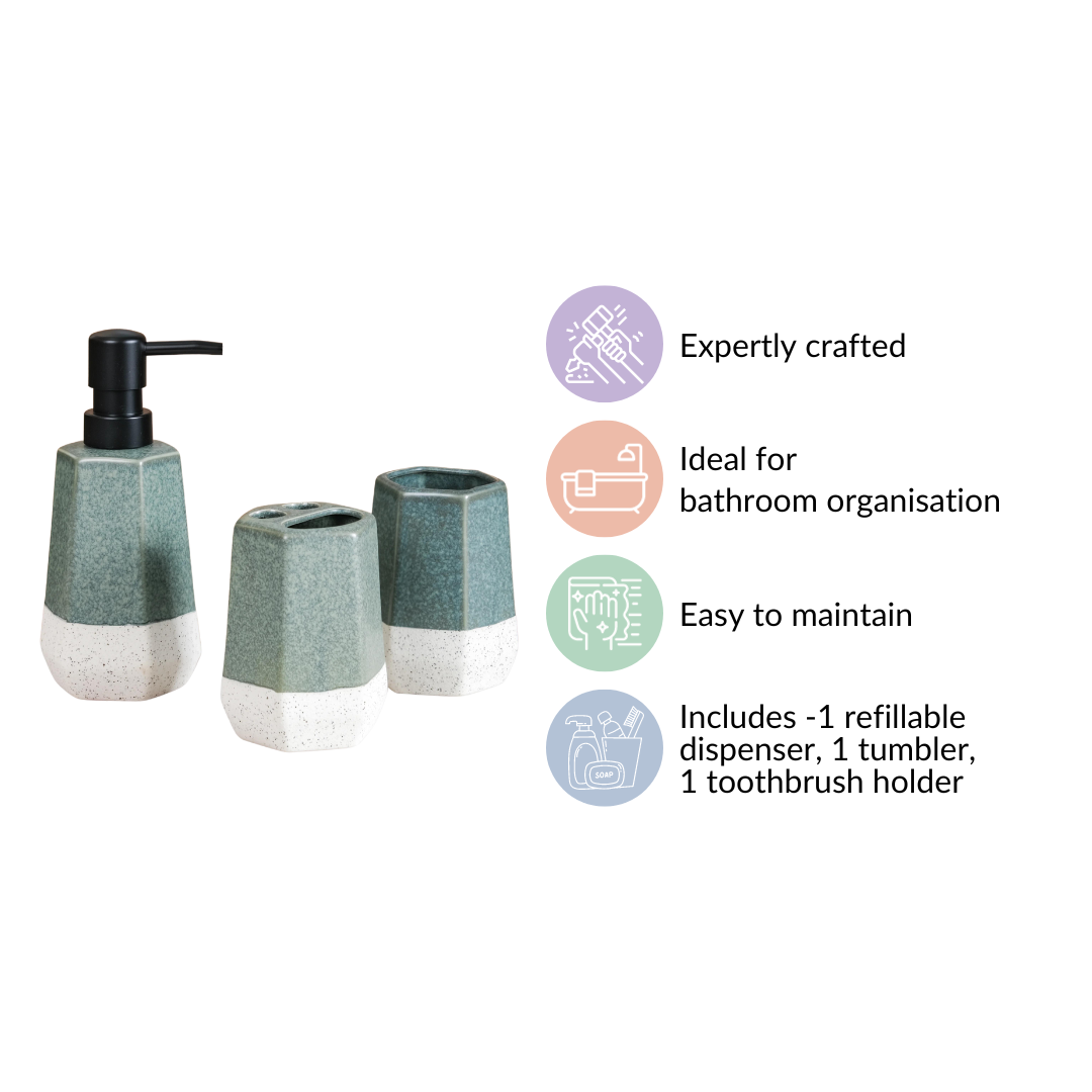 Stoneware Bathroom Accessories Set Of 3