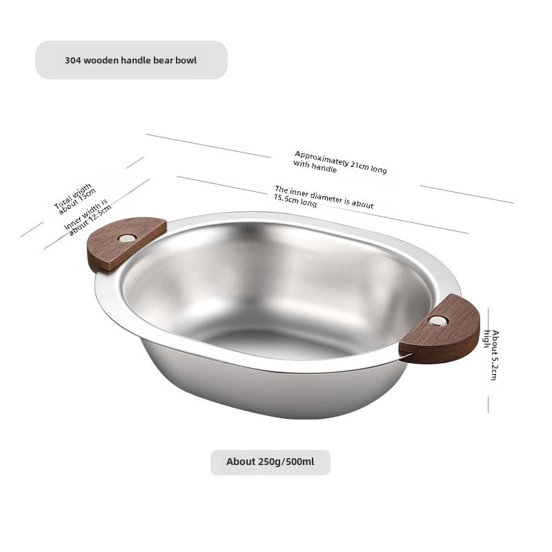 Bowl 304 Stainless Steel Creative Dessert Bowl With Handle Binaural Soup Bowl Salad Bowl Children Bear Bowl
