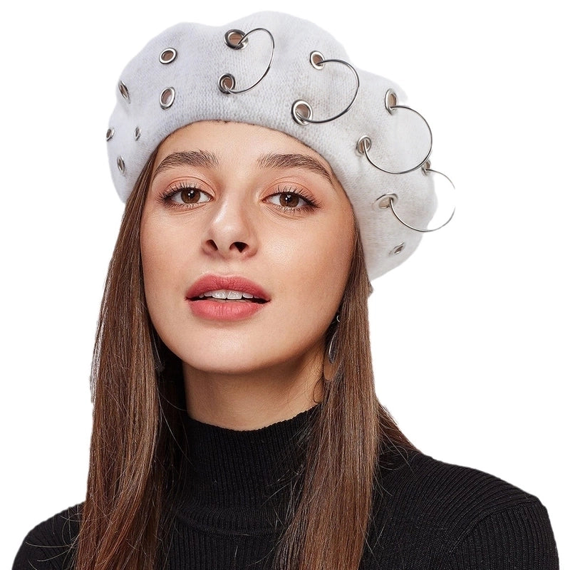 Women's Retro Punk Streetwear Solid Color Metal Eaveless Beret Hat