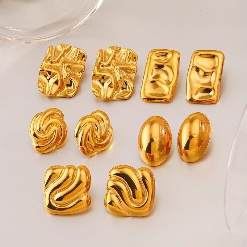 1 Pair Minimalist Classic Style Geometric Square Oval Polishing 304 Stainless Steel 18K Gold Plated Ear Studs