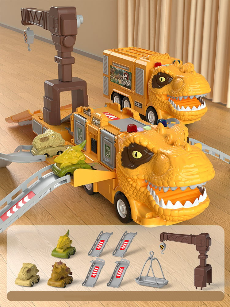 🦖New Dinosaur Transforming Engineering Truck Track Toy Set With Lights and Music