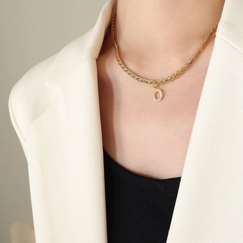 Fashion Letter 304 Stainless Steel Copper Zircon 18K Gold Plated Plating Pendant Necklace
