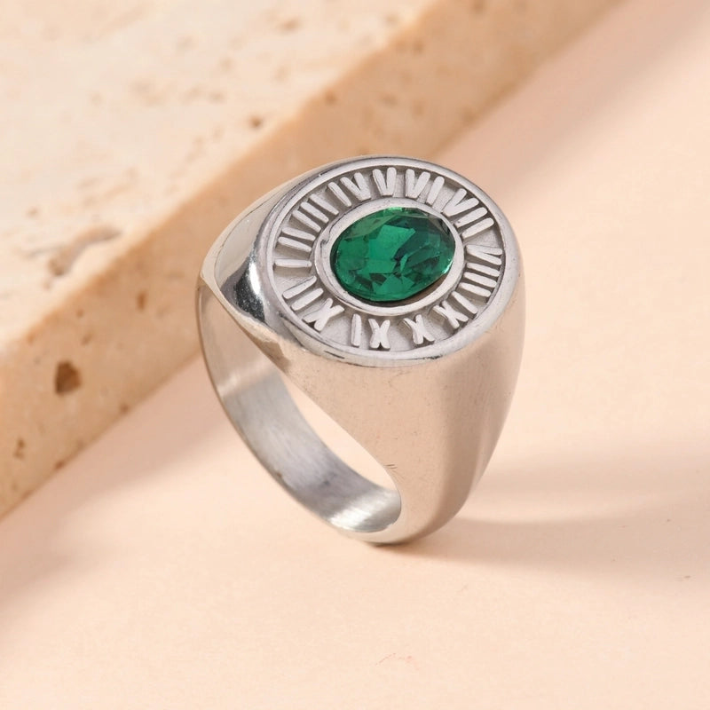 Vintage Style Baroque Style Roman Style Roman Numeral 304 Stainless Steel Zircon Inlay Rings
