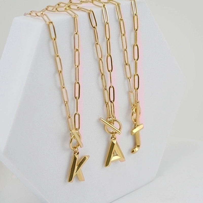 Fashion Letter 304 Stainless Steel Titanium Steel 18K Gold Plated Polishing Gold Plated Pendant Necklace