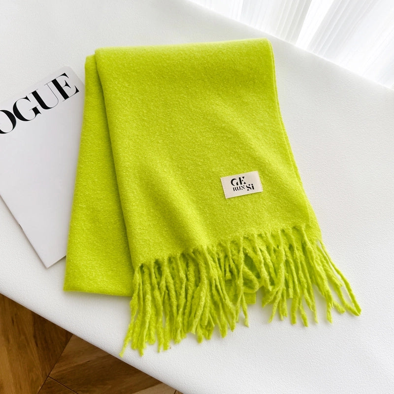 Women's Minimalist Solid Color Imitation Cashmere Tassel Scarf