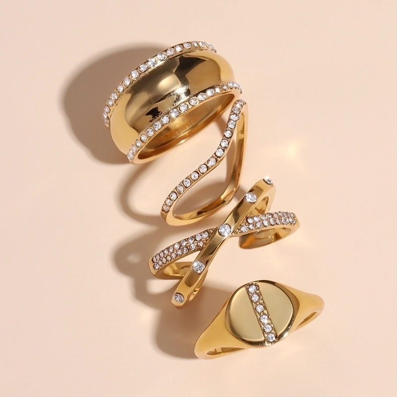 Minimalist Classic Style Cross Solid Color 304 Stainless Steel Zircon Inlay Rings