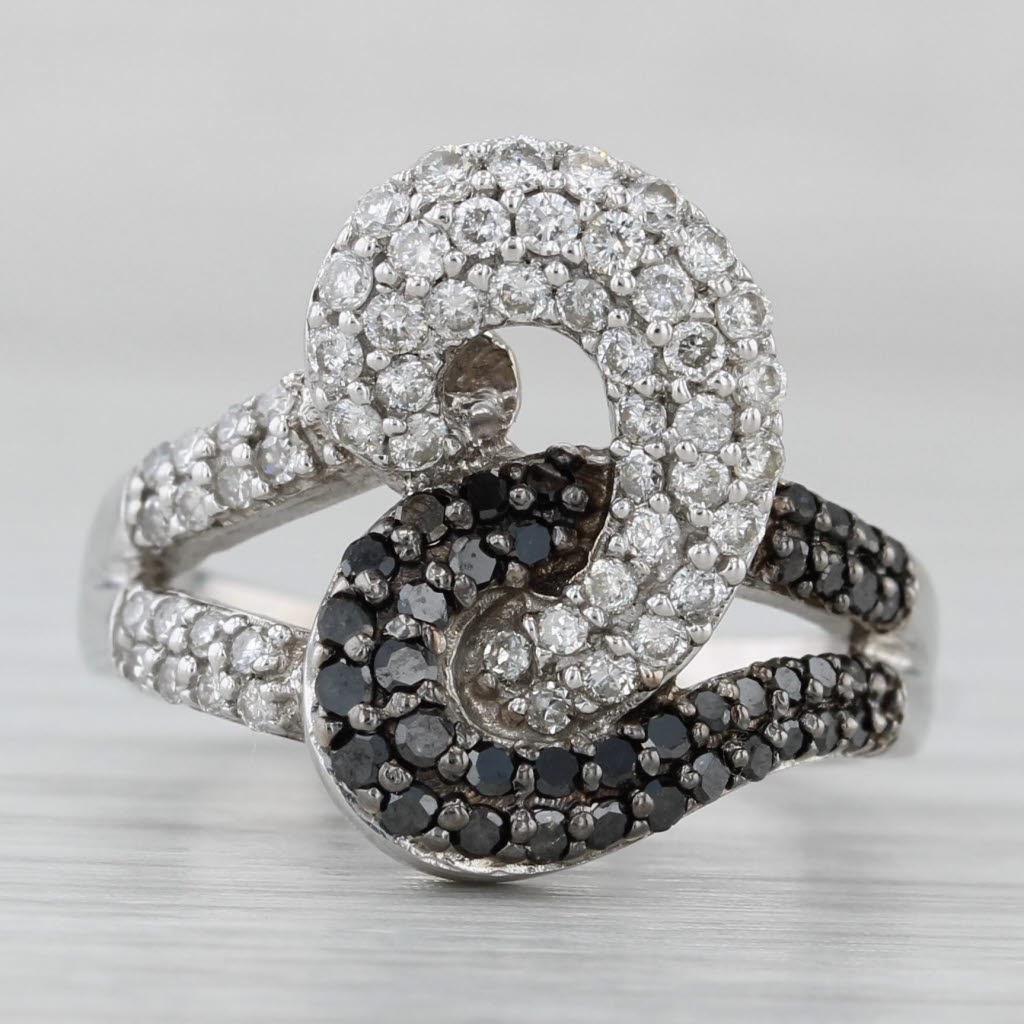 0.80ctw Black White Diamond Knot Ring 14k White Gold Size 7 Cocktail