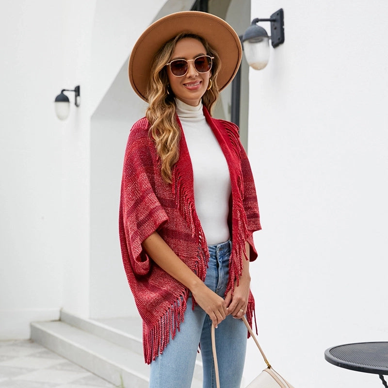 Women's Casual Minimalist Stripe Knit Tassel Shawl