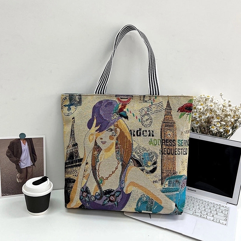 Women's Large All Seasons Nylon Animal Cartoon Cute Square Zipper Tote Bag