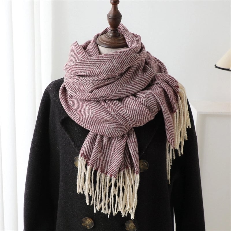 Women's Elegant Basic Lady Stripe Imitation Cashmere Polyester Scarf