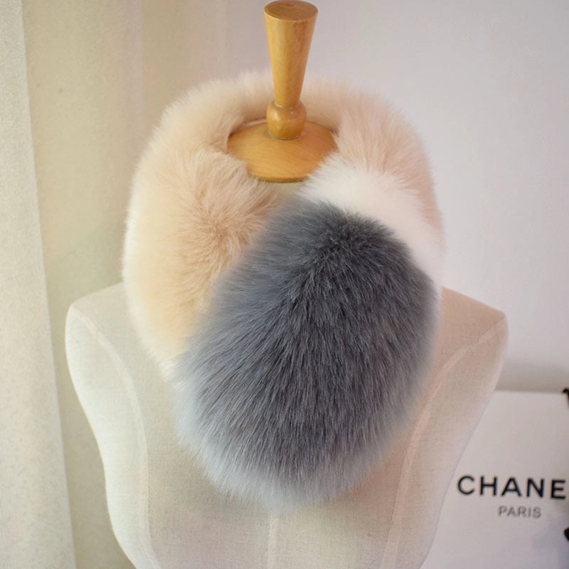 Women's Minimalist Color Block Fox Fur Scarf
