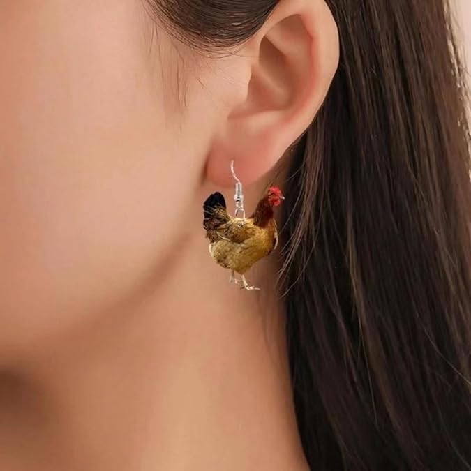 New Printed Hen and Duck Creative Simulation Animal Earrings