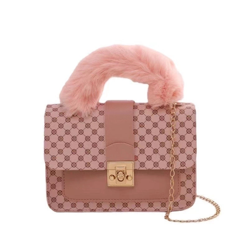 Women's Small Pu Leather Printing Cute Square Lock Clasp Crossbody Bag