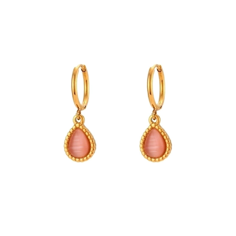 Retro Water Droplets 304 Stainless Steel Opal 18K Gold Plated Plating Pendant Necklace