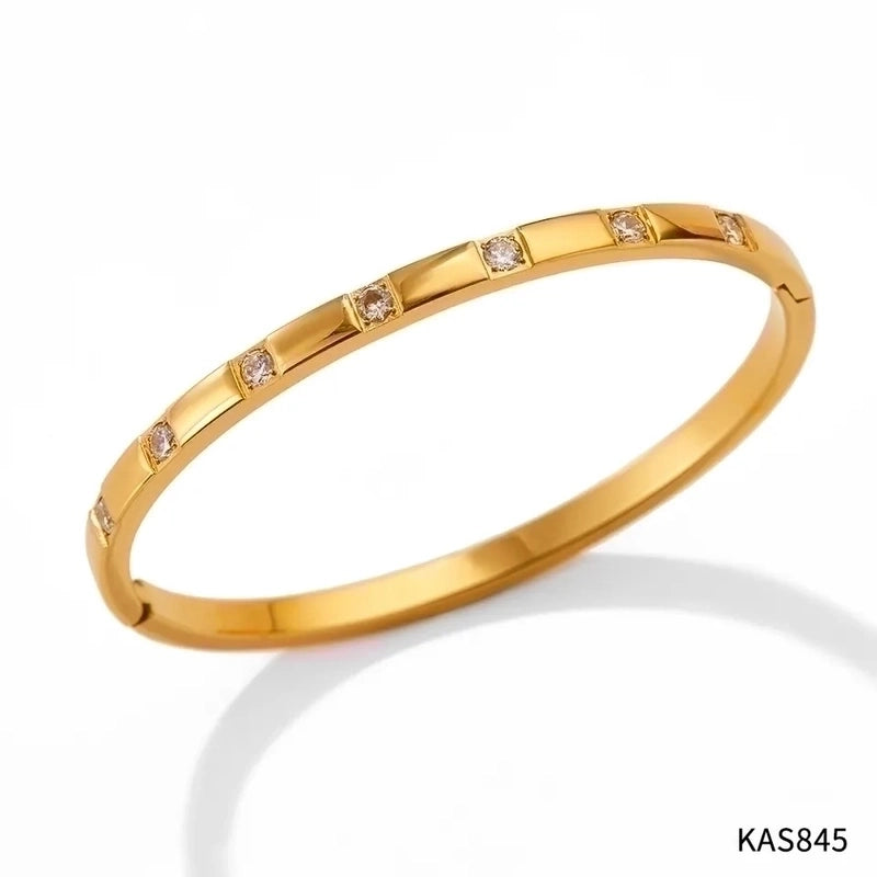 Minimalist Classic Style Geometric Stainless Steel Plating Inlay Zircon Bangle