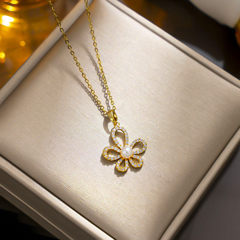 Five-Petal Flower Necklace For Women Sunflower Clavicle Necklace Camellia Earrings Necklace Accessories