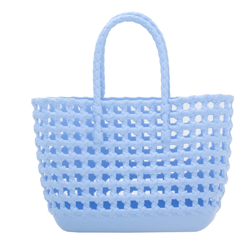 Women's Large Rubber Solid Color Classic Style Square Open Handbag