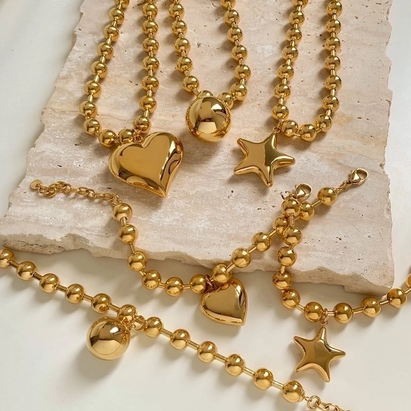 Vacation Modern Style Pentagram Round Heart Shape 304 Stainless Steel 16K Gold Plated White Gold Plated Gold Plated Plating Bracelets Necklace