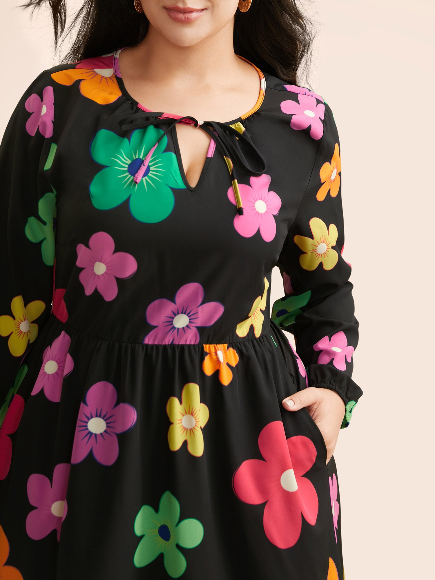 Colored Floral Tie Knot Midi Dress