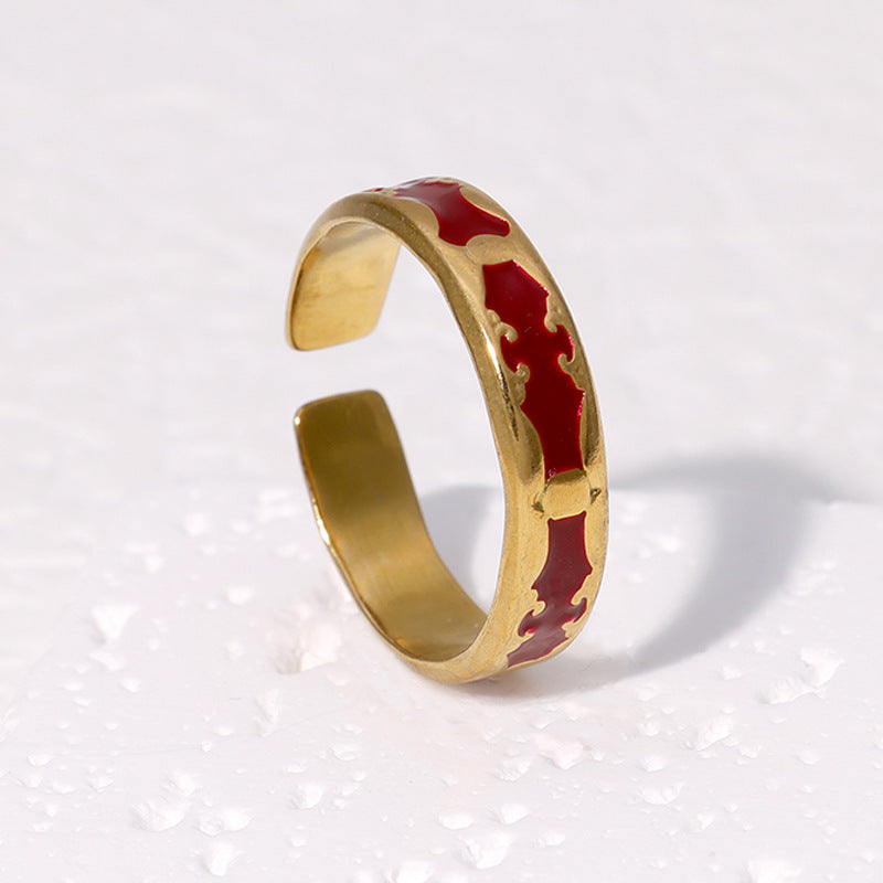 Retro Vintage Niche Personality Stainless Steel Open Ring For Women
