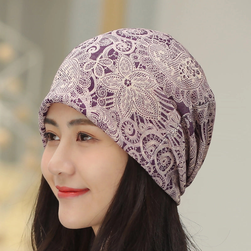 Printed Thin Hat Women's Pullover Hat Breathable Sparkling Toe Heap Moon Hat Headscarf Outdoor Hat