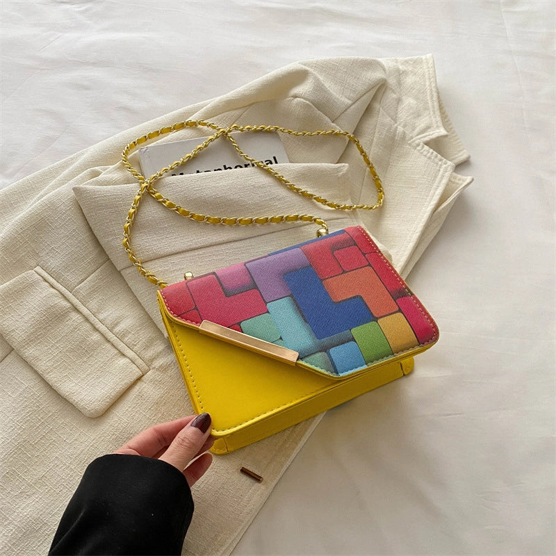 Women's Medium Pu Leather Color Block Streetwear Magnetic Buckle Crossbody Bag