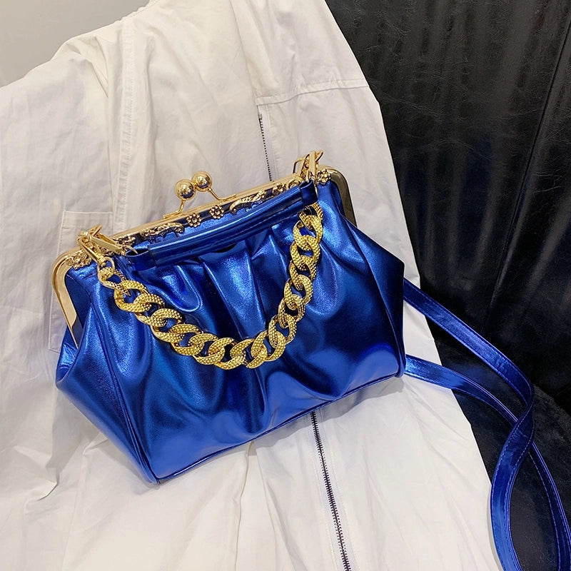 Women's Pu Leather Solid Color Basic Vintage Style Sewing Thread Square Clasp Frame Shoulder Bag Handbag Crossbody Bag